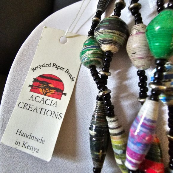 New Recycled Paper Beads Acacia Creation Artisan Necklace Bracelet Studio Kenya - Picture 8 of 16